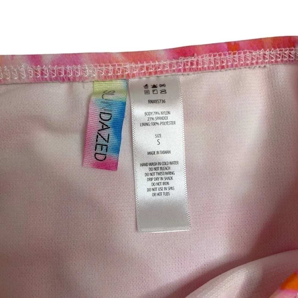 Sundazed Tatum Tie Dye Side Tie High Waist Bikini Bottoms Small New Pink Orange